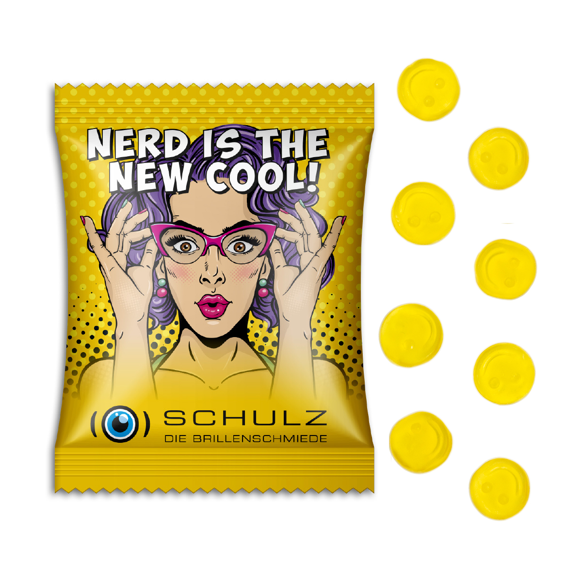 Fruchtgummi Standardformen, ca. 70 x 90 mm, 15 g, Cyclepaper weiß - Smilie