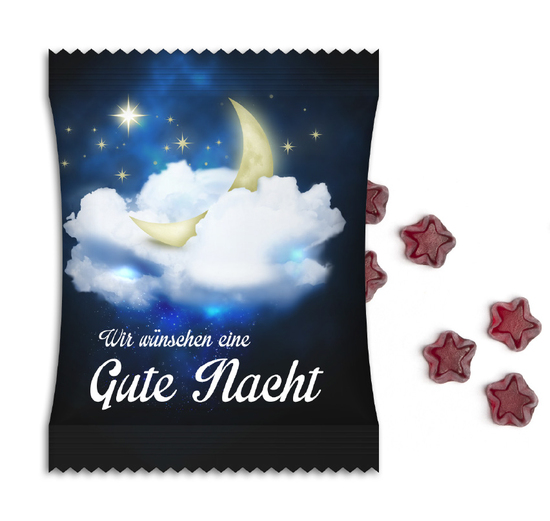Fruchtgummi im Standardtütchen, ca. 60 x 90 mm, 10 g, Gute Nacht - Gummibärchen