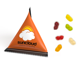 Mini Tetraeder Fruchtgummi, ca. 75 x 60 mm, 10 g, Standard-Folie transparent - Brille