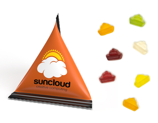 Mini Tetraeder Fruchtgummi, ca. 75 x 60 mm, 10 g, Standard-Folie transparent - Schiffchen