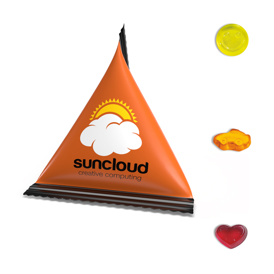 Mini Tetraeder Fruchtgummi, ca. 75 x 60 mm, 10 g, Standard-Folie weiß - Paragraph