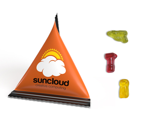 Mini Tetraeder Fruchtgummi, ca. 75 x 60 mm, 10 g, Standard-Folie transparent - Werkzeugmischung