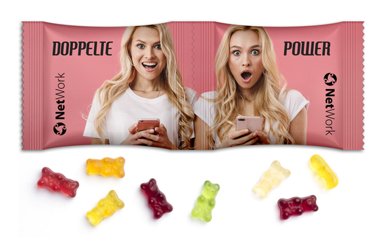 TwinSet, ca. 160 x 60 mm, 10 g, Standard-Folie weiß - Gummibärchen