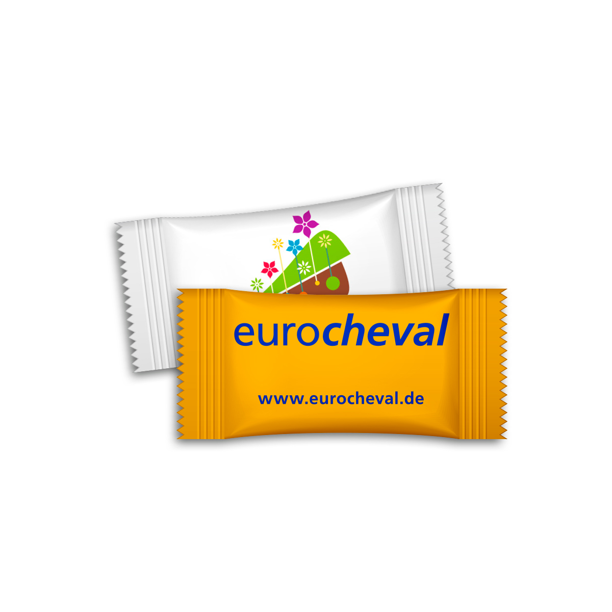 Bonbons im Flowpack, ca. 54 x 24 mm, 3 g, Standard-Folie weiß - Pfefferminz