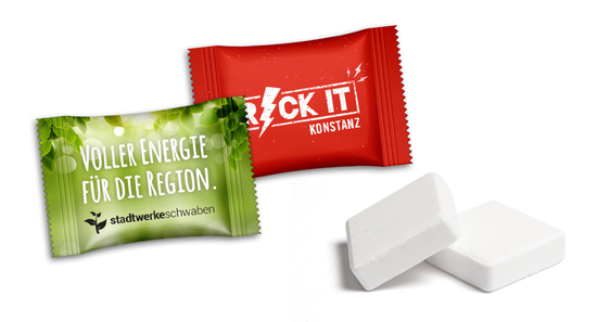 Traubenzuckerwürfel im Flowpack, ca. 54 x 35 mm, 5 g, Papier weiß - Zitrone