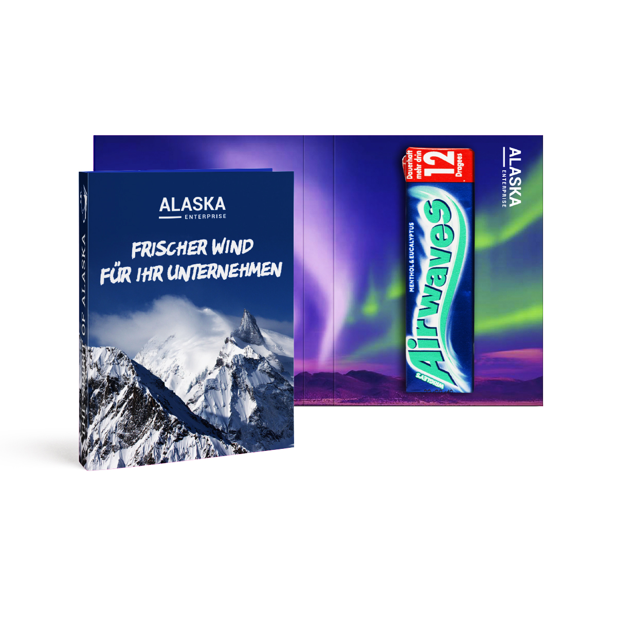 Werbekarte mit Wrigley's Airwaves, ca. 88 x 68 x 13 mm, 14 g,  - Airwaves