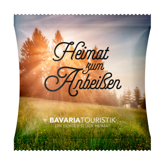 Vollkorn Snack im Werbetütchen, ca. 110 x 110 mm, 11 g, Standard-Folie weiß - Tomate-Kräuter