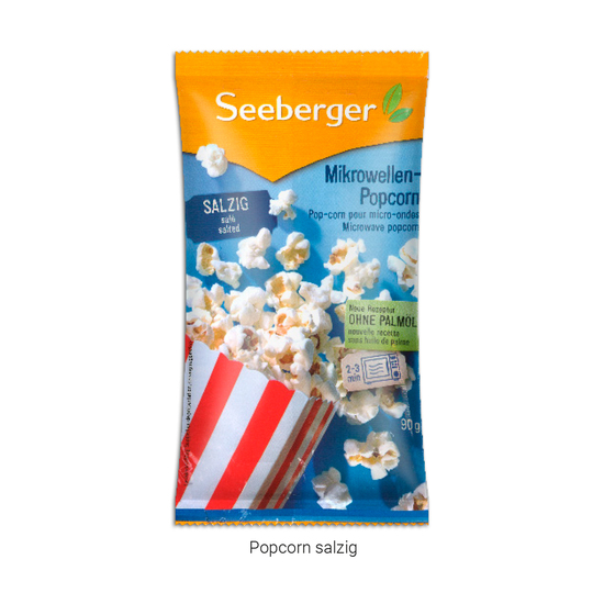 Mikrowellen-Popcorn in Werbekartonage, ca. 194 x 109 mm, 90 g,  - salziges Popcorn