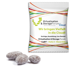 Mandeln im Werbetütchen, ca. 70 x 90 mm, 12 g, Standard-Folie transparent - Zimt