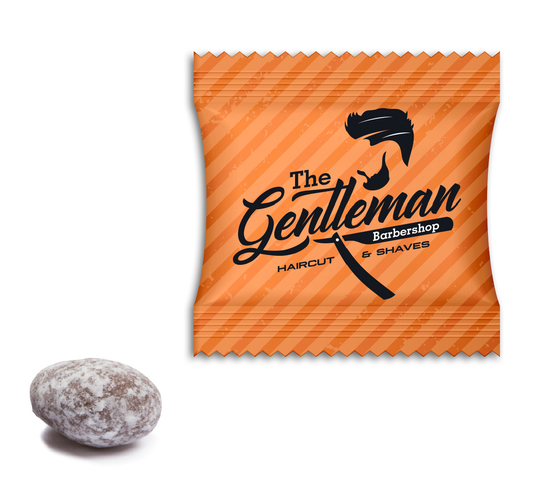 Mandeln einzeln im Werbetütchen, ca. 60 x 60 mm, 4 g, Standard-Folie transparent - Zimt