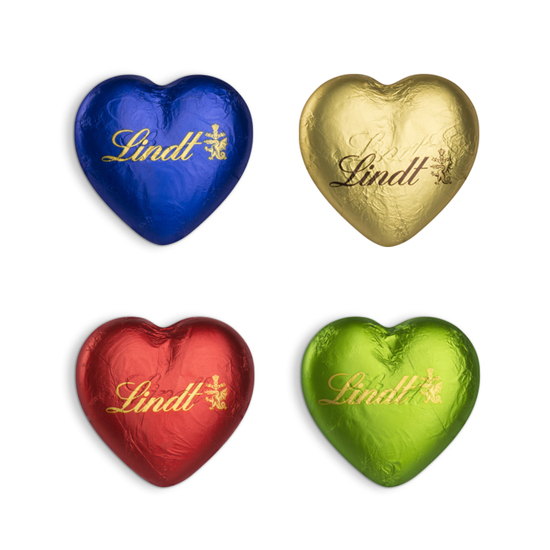 Werbekarte mit Lindt Schokoladen Herz 20 g, ca. 88 x 68 x 13 mm, 20 g, goldenes Herz -