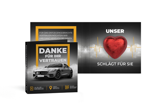 Werbekarte mit Lindt Schokoladen Herz 5 g, ca. 65 x 65 x 12 mm, 5 g, rotes Herz -