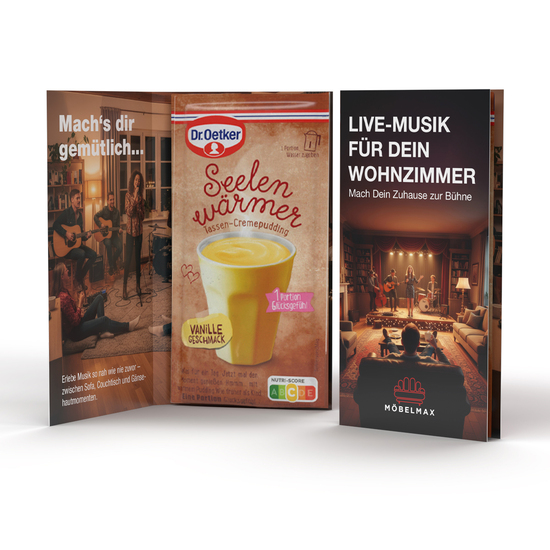 Dr. Oetker Tassenpudding in Werbeklappkarte, ca. 176 x 94 x 13 mm, 58 g ,  - Vanille