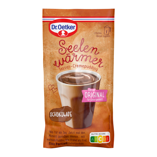 Dr. Oetker Tassenpudding in Werbeklappkarte, ca. 176 x 94 x 13 mm, 59 g,  - Schoko
