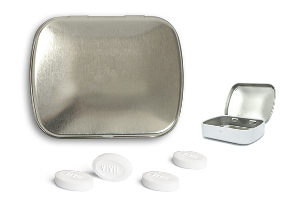 Mini Nostalgiedose, ca. 59 x 46 x 18,5 mm, 18 g, blank - Vivil Extra Strong zuckerfrei