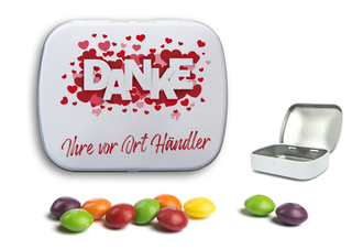 Mini Nostalgiedose, ca. 59 x 46 x 18,5 mm, 20 g, weiß-matt - Skittles