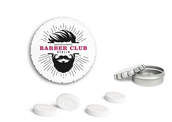 Mini Clic Clac Box, ca. 53 mm Durchmesser, Höhe 18 mm, 18 g, weiß - Vivil Extra Strong zuckerfrei