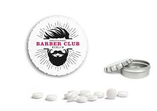 Mini Clic Clac Box, ca. 53 mm Durchmesser, Höhe 18 mm, 20 g, weiß - zuckerhaltige Pfefferminztabletten