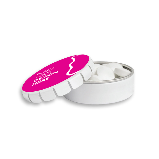 Super Mini Clic Clac Box, ca. 45 mm Durchmesser, Höhe 15 mm, 12 g, weiß - Sweetprints Pfefferminz