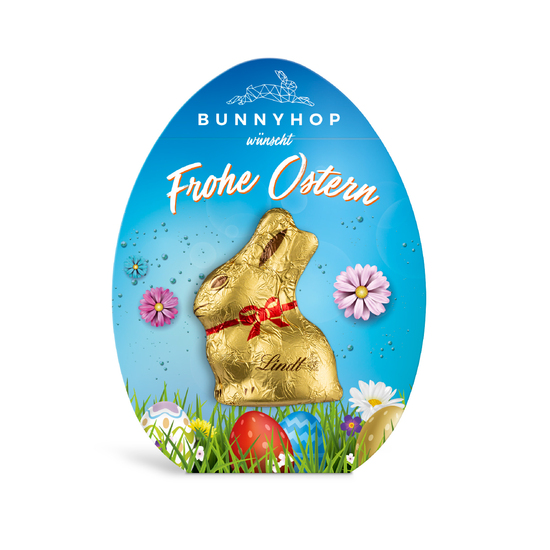 Lindt Lindor Kugel in Werbekartonage "Osterhase", ca. 124 x 139 mm, 12,5 g,  - Schokolade feinherb