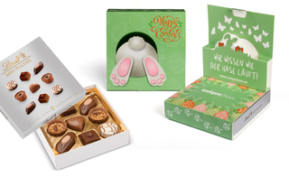 Lindt Mini Pralinés in Oster Pop-Up Kartonage, ca. 101 x 101 x 30 mm, 44 g,  -