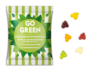 Fruchtgummi Standardformen 10 g Fahrradfahrer transparente kompostierbare Folie