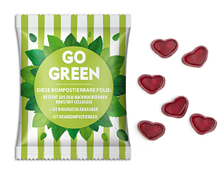 Fruchtgummi Standardformen 10 g Herz transparente kompostierbare Folie