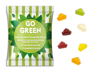 Fruchtgummi Standardformen 15 g Schiffchen transparente kompostierbare Folie