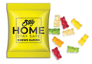 Mini-Gummibärchen vegan im Werbetütchen 10 g Fruchtmischung transparente kompostierbare Folie