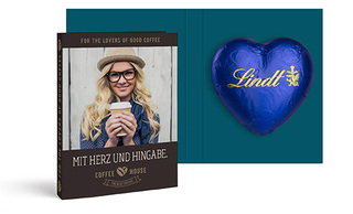 Werbekarte mit Lindt Schokoladen Herz 20 g 24,4 g  blau