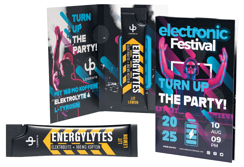 Upsters Energylytes Stick in Werbeklappkarte