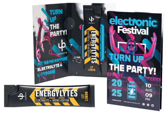 Upsters Energylytes Stick in Werbeklappkarte