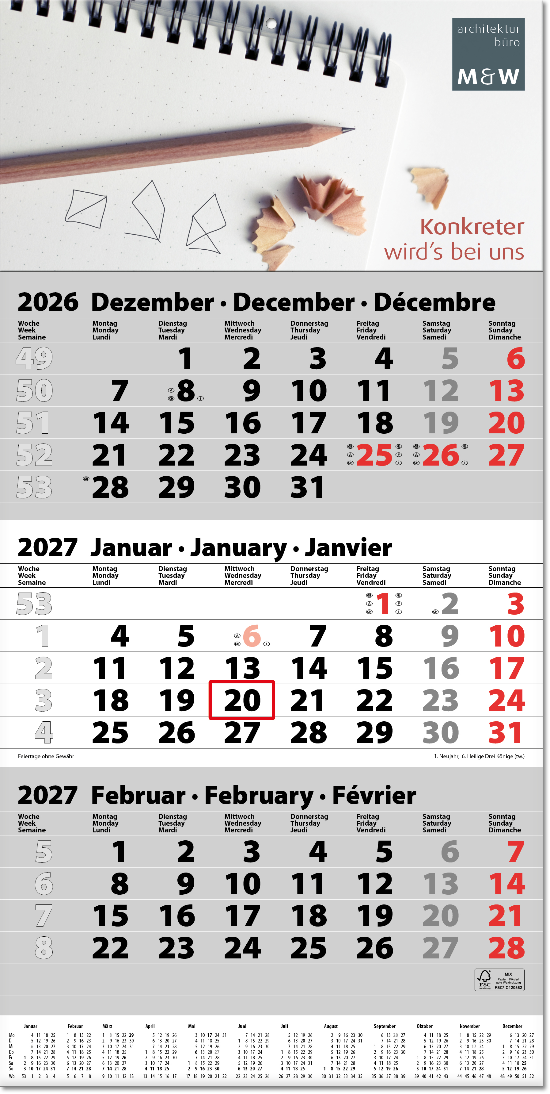 Drei-Monats-Planer Trio, grau