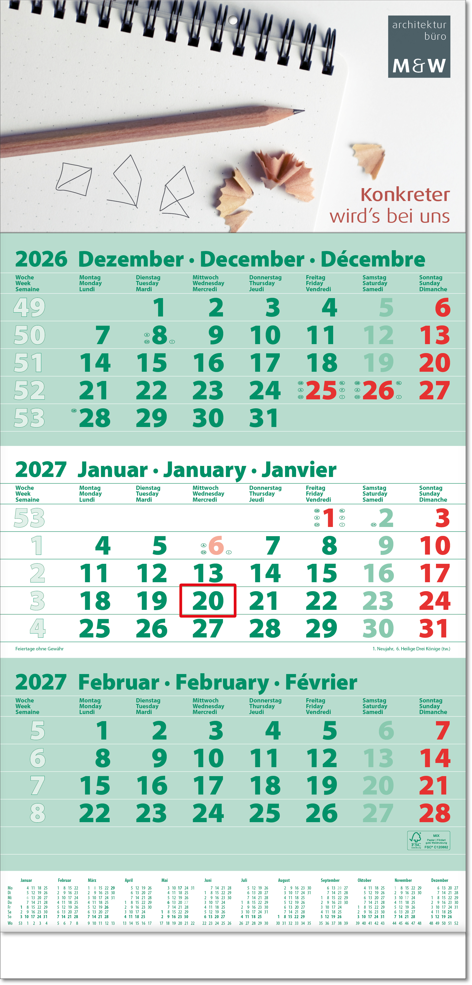 Drei-Monats-Planer Trio, grün, Fuß