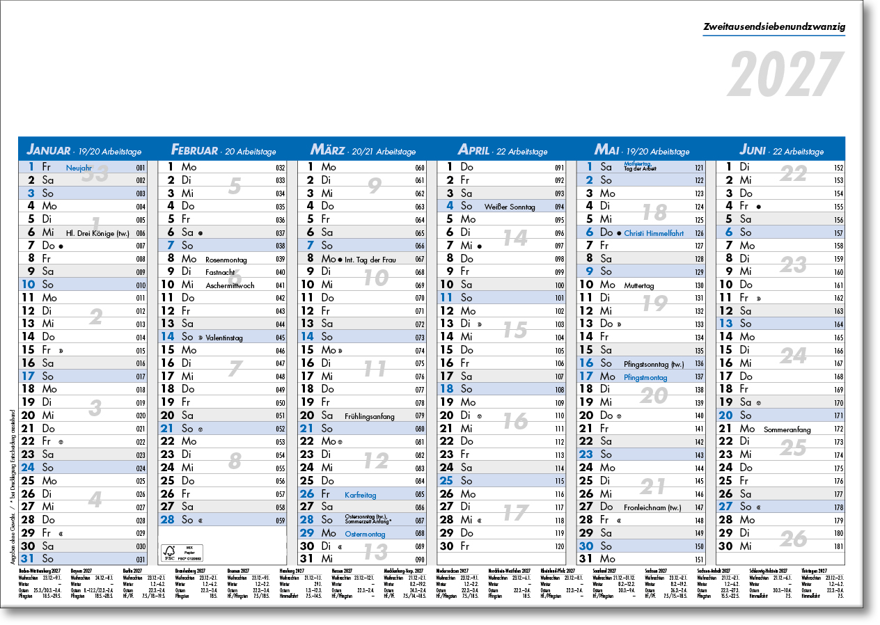 Tafelkalender A5, blau