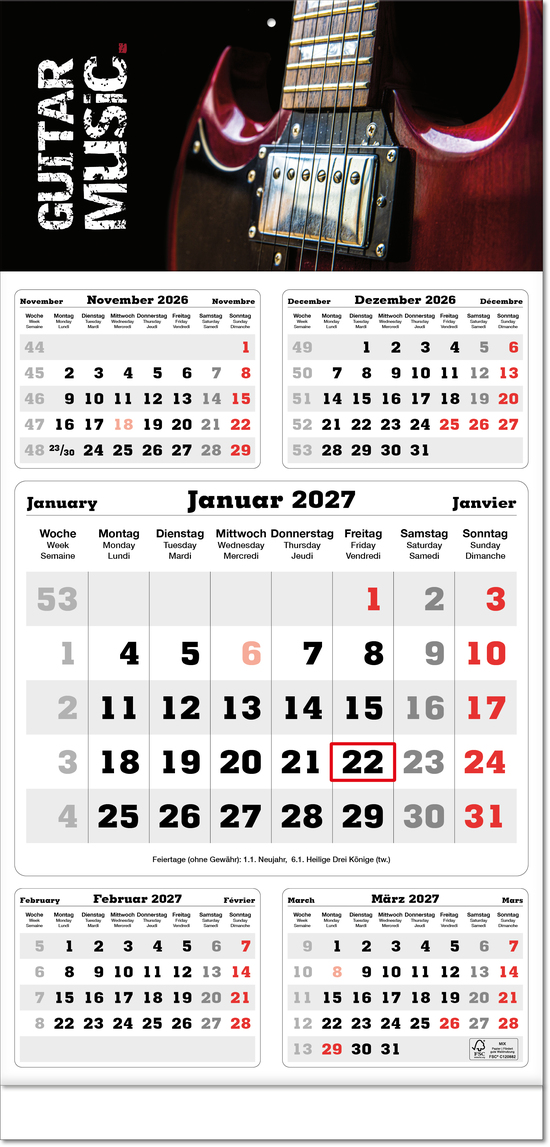 Fünf-Monats-Planer Classic times 5, Fuß