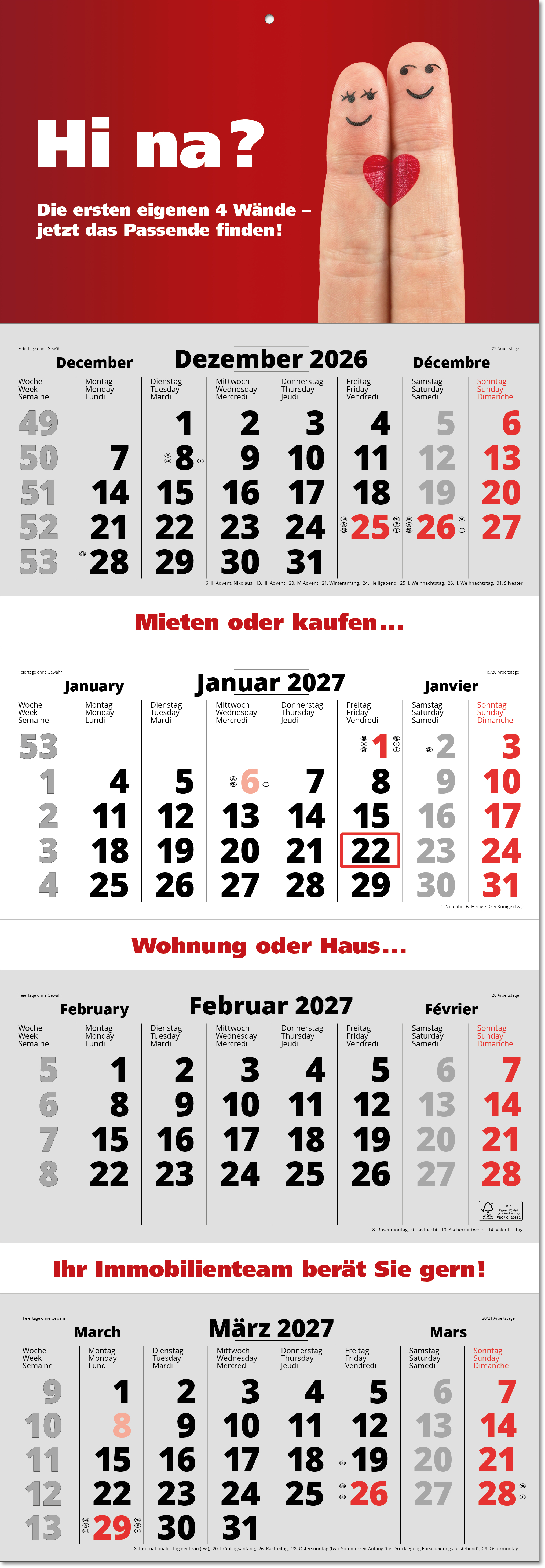 4-Monatsplaner Quattro, grau