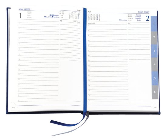 Buchkalender Daily Chefkalender Register INT, Slinky mittelblau