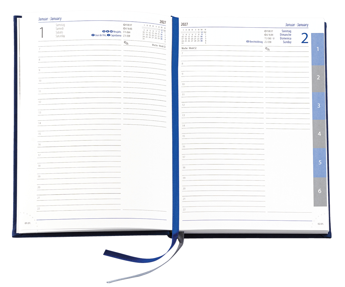 Buchkalender Daily Chefkalender Register INT, Balacron weiß