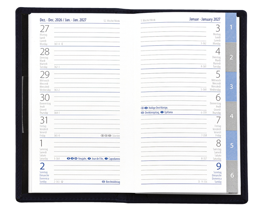 Taschenkalender Exquisit INT Register, Karton
