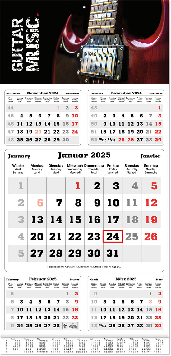 Fünf-Monats-Planer "Classic times 5" im Format 30 x 63 cm, grau, Datumsweiser umgelegt, mit Übersichtskalendarium auf der Fußleiste