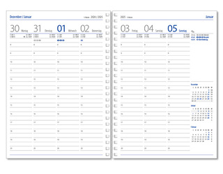 Wochenkalender "Klassik D Wire" im Format 14,5 x 20,5 cm, deutsches Kalendarium Grau/Blau, 144 Seiten, Wire-O-Bindung, mit Eckenperforation, Deckelpaar Fashion dunkelblau