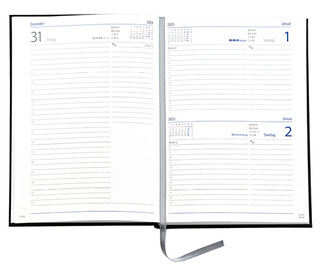 Buchkalender "Trend Chefkalender D" im Format 14,5 x 20,5 cm, deutsches Kalendarium Grau/Blau mit Leseband, 352 Seiten Fadenheftung, Eckenperforation, Einband Slinky bordeaux