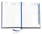 Buchkalender "Daily Chefkalender Register INT" im Format 14,5 x 20,5 cm, Kalendarium 4-sprachig D/F/I/GB Grau/Blau mit 2 Lesebändern und Registerstanzung, 416 Seiten Fadenheftung, Eckenperforation, Einband Fashion anthrazit