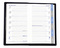 Taschenplaner "Exquisit Register" im Format 9,5 x 16 cm, deutsches Kalendarium Grau/Blau mit Registerstanzung, 64 Seiten gebunden + 16 Seiten Adressheft Register, eingesteckt in Slinky-Hülle schwarz