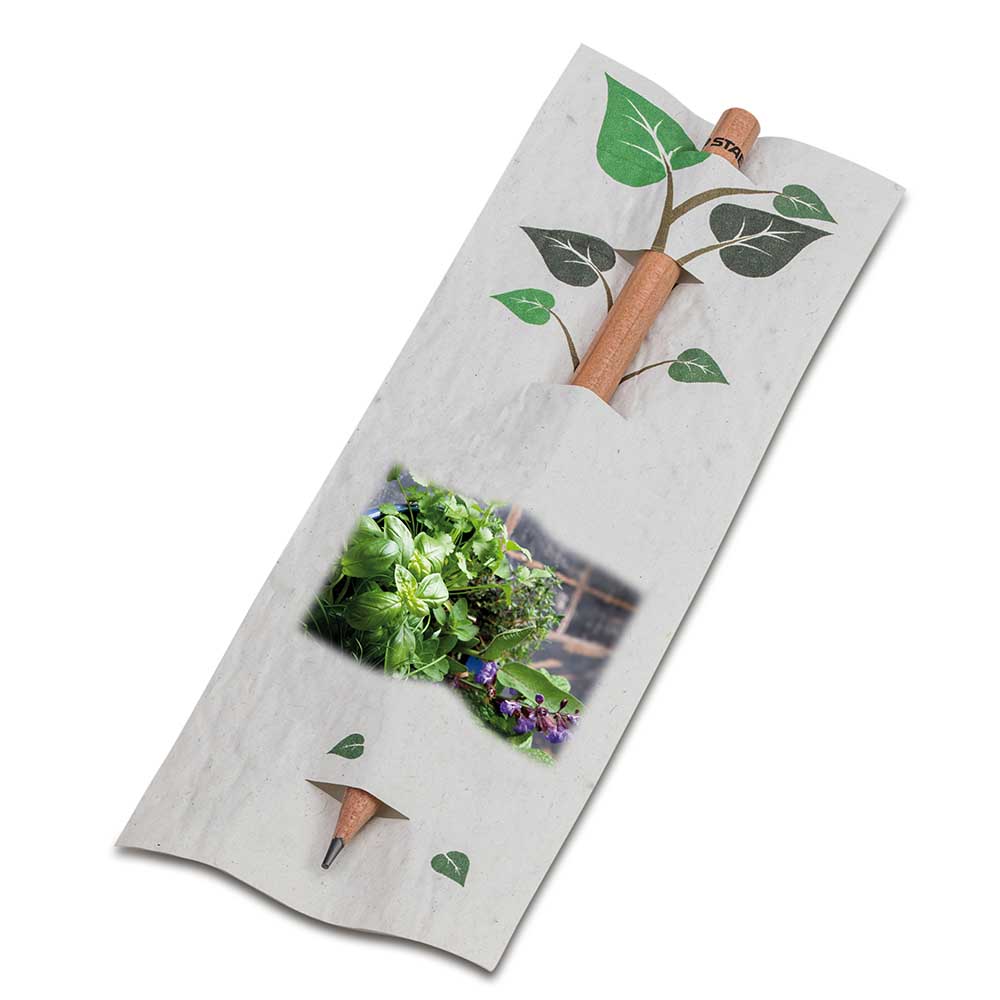 Bleistift im Samenpapieretui - Kräutermischung, Druck 4/4c, Lasergravur