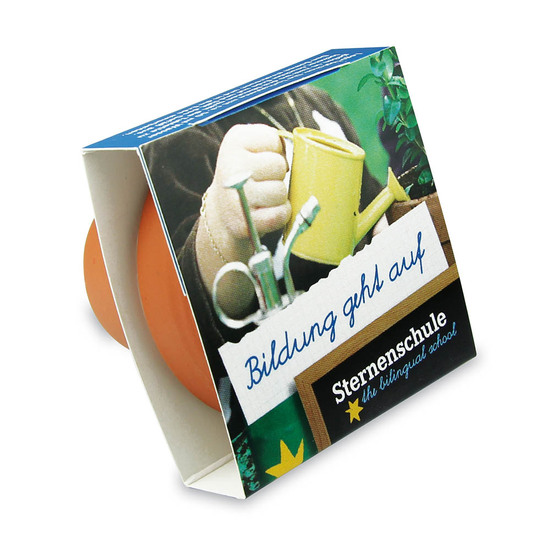 Logo-Töpfchen Banderole mit Samen - Schnittlauch