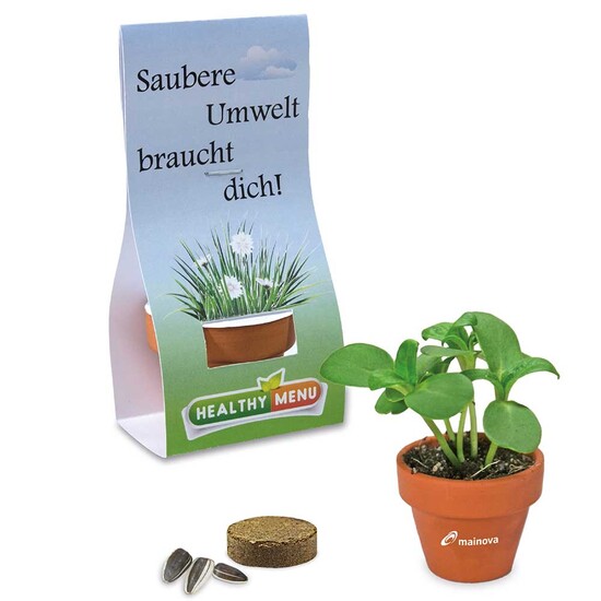 Logo-Töpfchen Überreichverpackung mit Samen - Gartenkresse