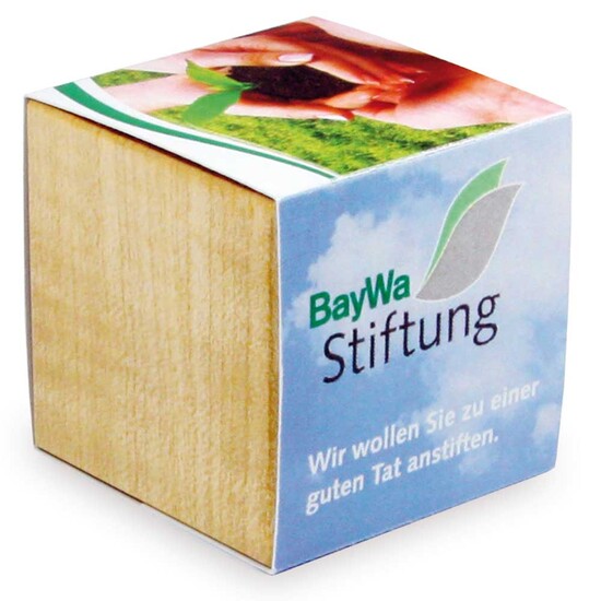 Pflanz-Holz mit Samen (Graspapier-Banderole) - Ringelblume, 2 Seiten gelasert