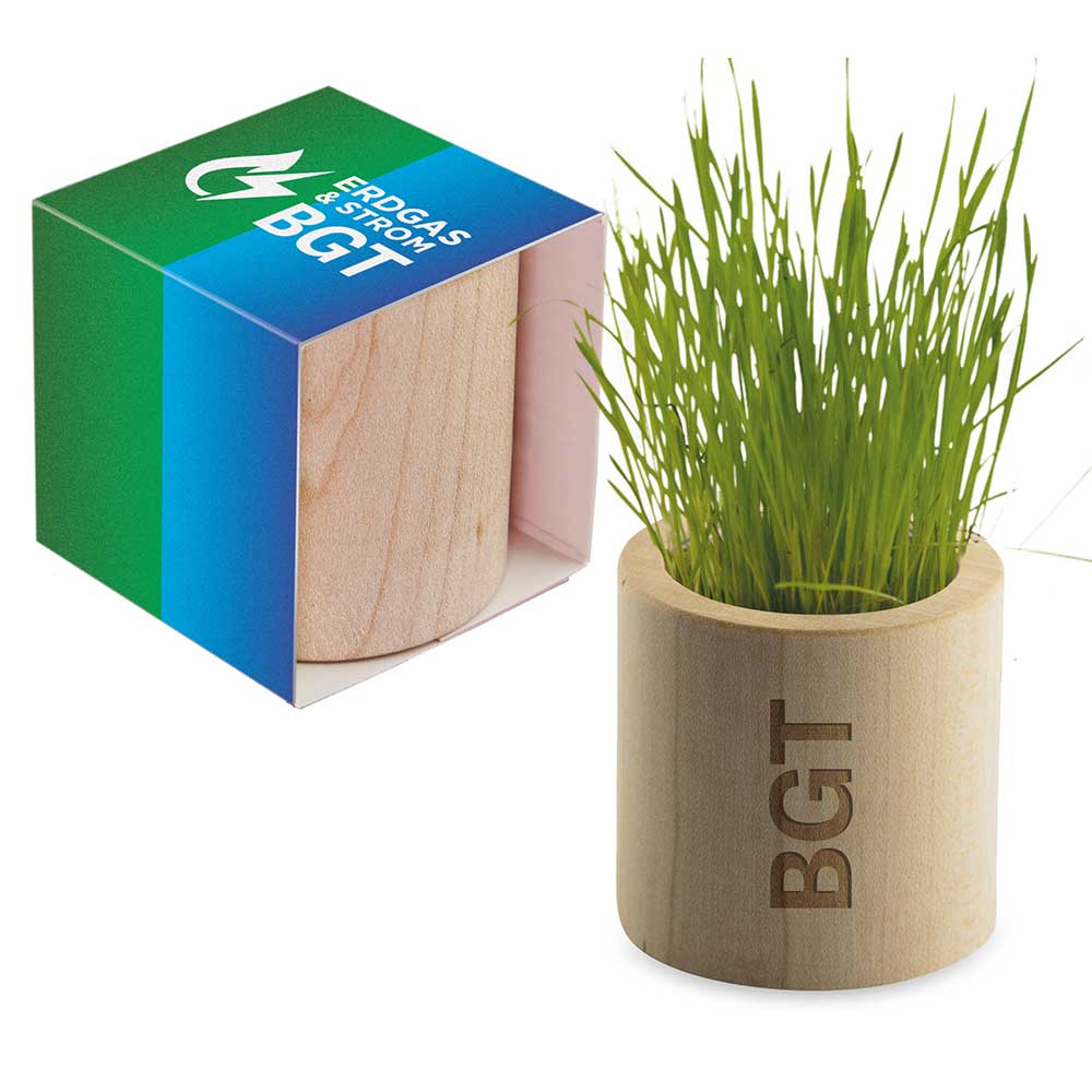 Pflanz-Holz rund mit Samen - Kräutermischung, Lasergravur